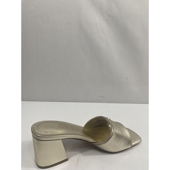 Guess Shoes Women's Size 7 Gold GwGALLAI2 Logo Block Heel Slide Sandals Box - Picture 3 of 16